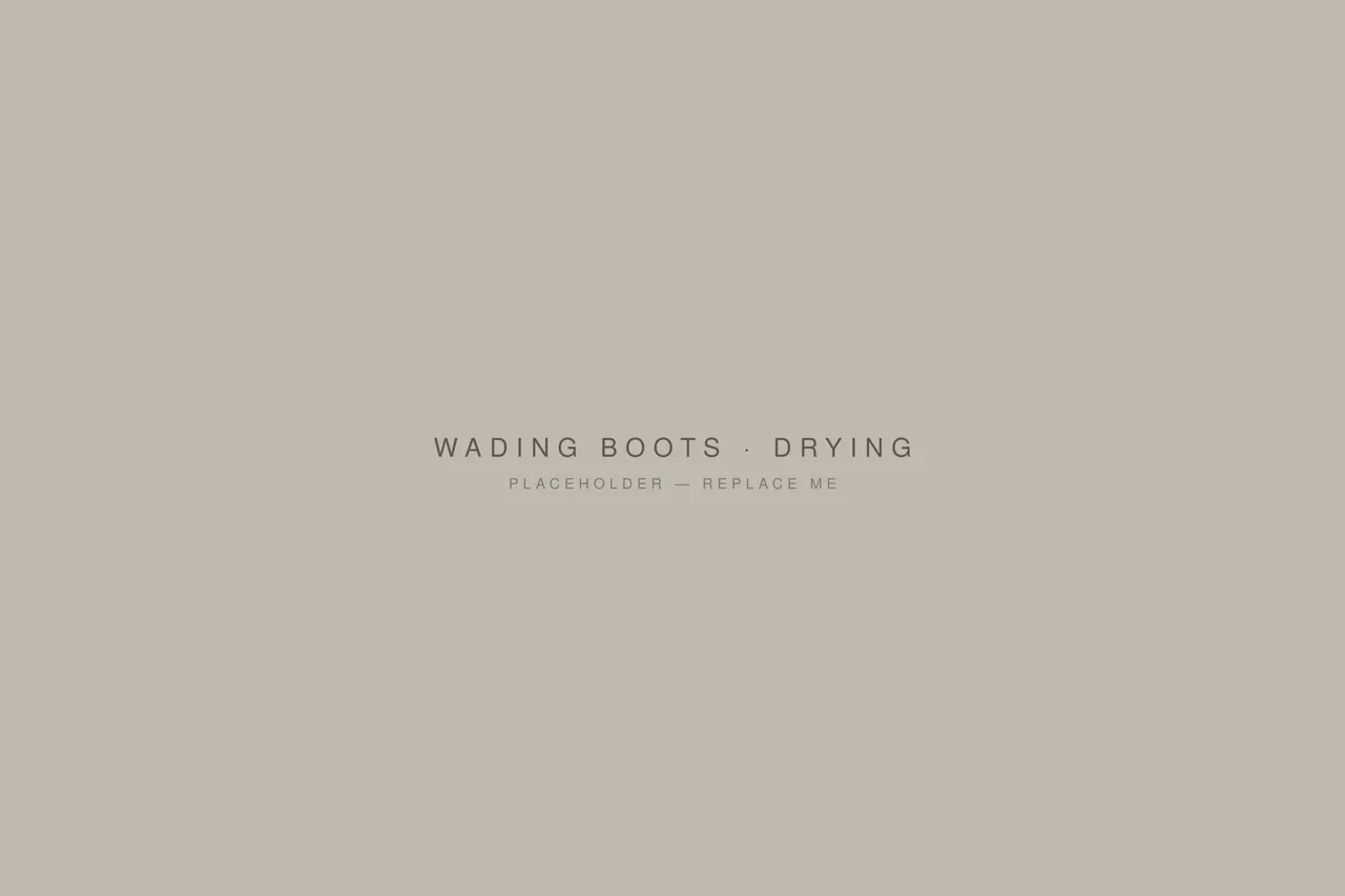 A worn pair of wading boots drying on a tailgate.